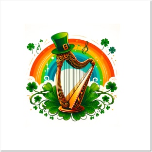 Fans Of Irish Music And This Harp And Shamrock Drawing is a must for St. Patrick's Day. Posters and Art